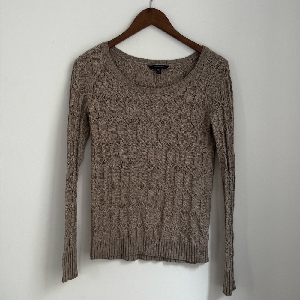American Eagle Outfitters Cable Knit Scoop Neck Sweater - Taupe